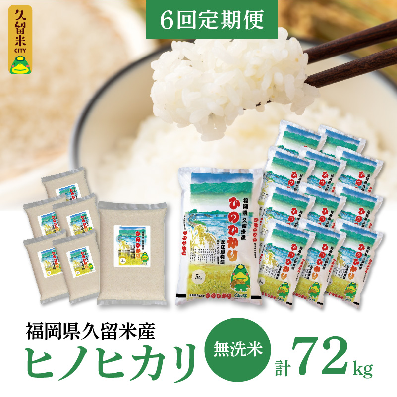 【6回定期便】無洗米 ヒノヒカリ 12kg 計6回 合計72kg