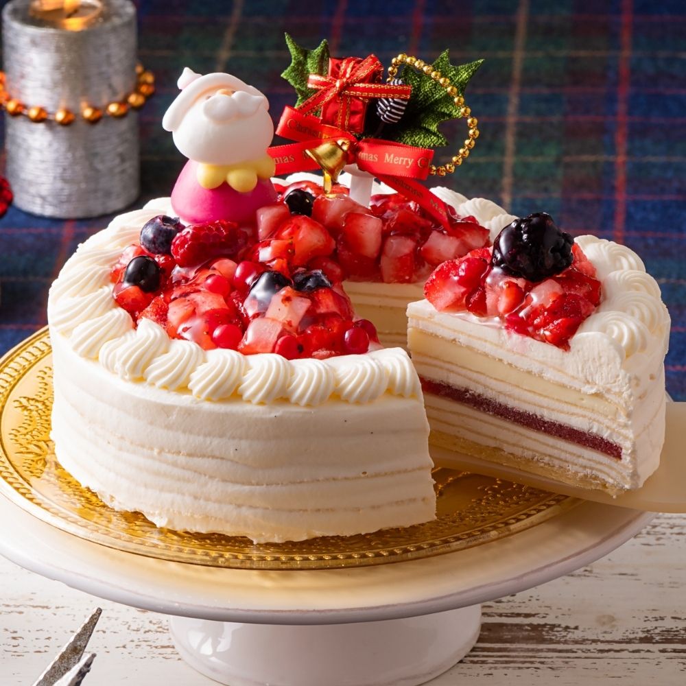 クリスマスホワイトミルクレープケーキ 5号サイズ